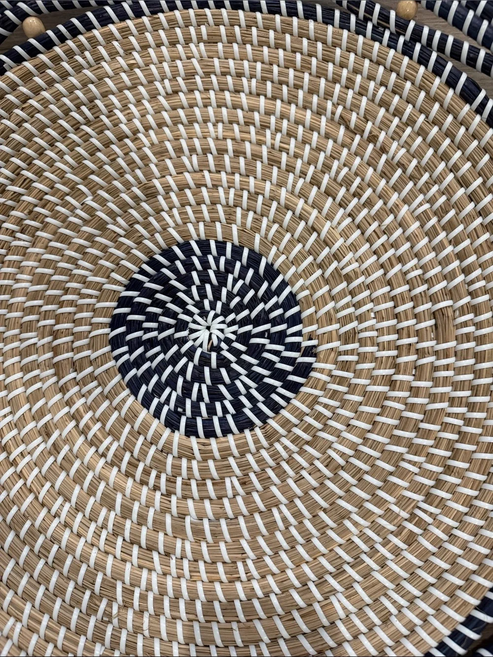 Woven Round Decorative Wall Baskets - Navy & Natural. Set of 2.